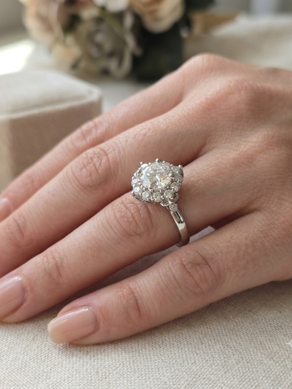 Classic Halo 1.0ct Moissanite Lab Created .925 Sterling Silver Engagement Ring 6